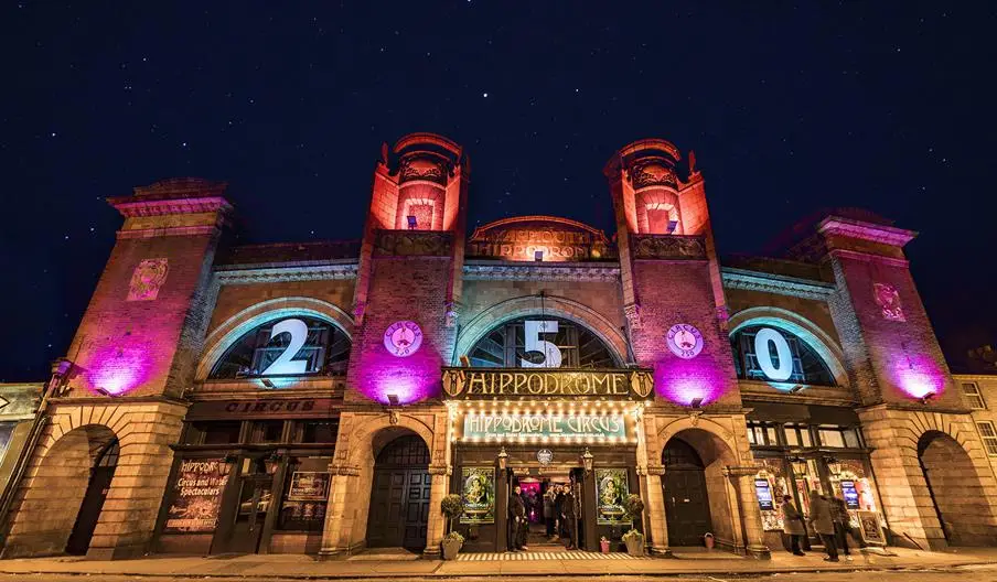 the hippodrome circus in great yarmouth has been a staple of the town for years. This brightly lit circus has a pool which is very hard to find in the UK